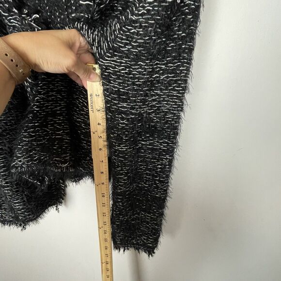 1. State Winter Frost Black White Eyelash Fringe Open Cardigan Jacket NWT Size M - Picture 11 of 12